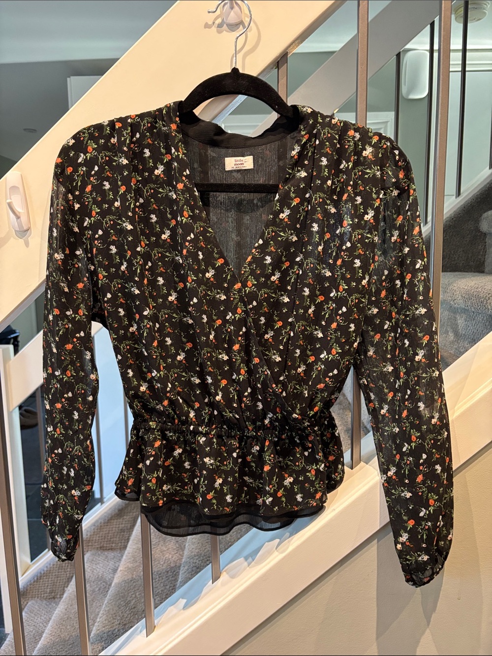 ARITZIA  Little Moon Floral Blouse in Black
